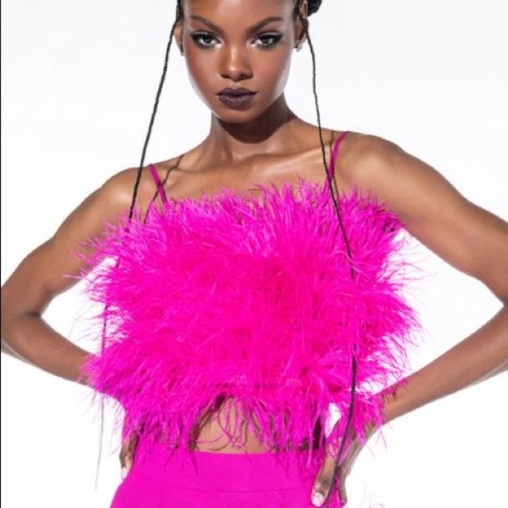 Akira hot pink feather crop top with straps